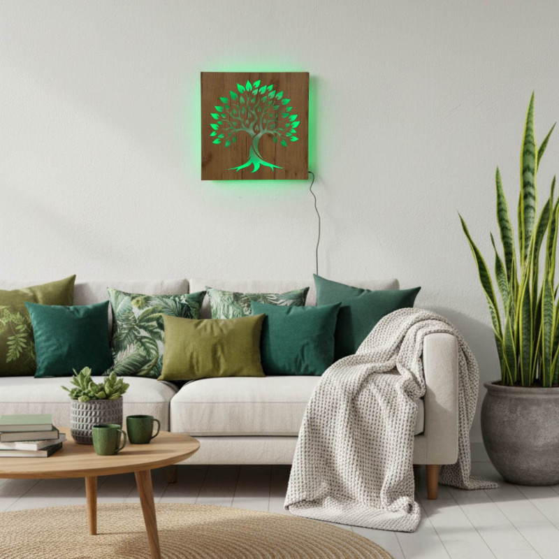 LED světelný obraz strom života – dřevěná dekorace s RGB LED podsvícením, n