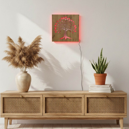 Podsvícený dřevěný obraz „Strom života“ LED nástěnná dekorace