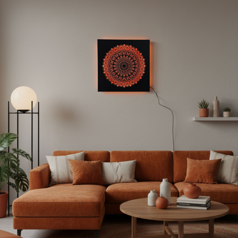 LED dřevěný obraz Mandala – podsvícená mandala