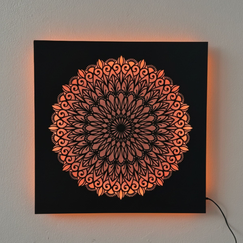 LED dřevěný obraz Mandala – podsvícená mandala