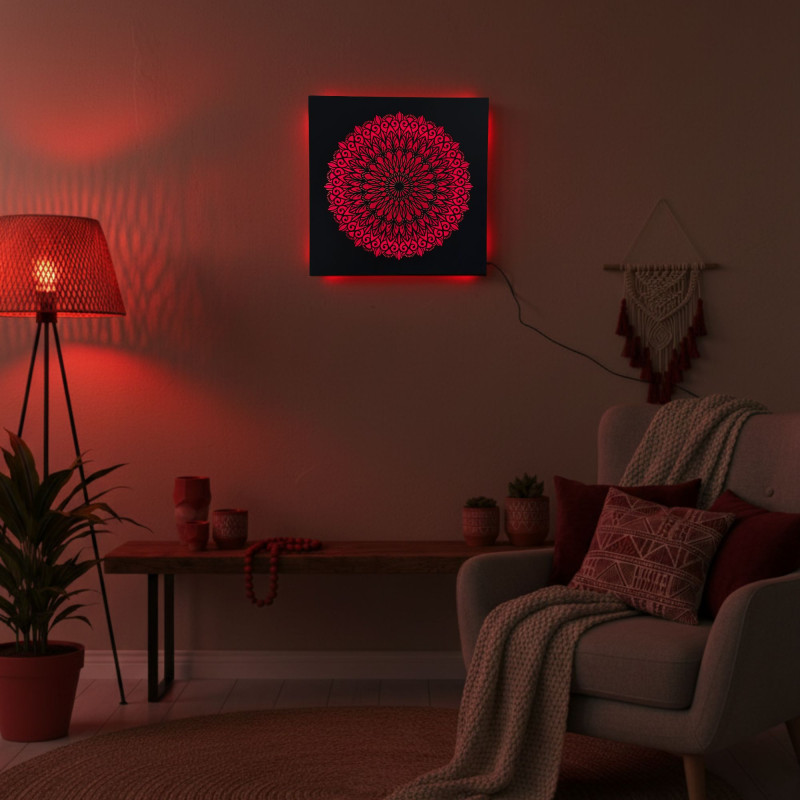 LED dřevěný obraz Mandala – podsvícená mandala