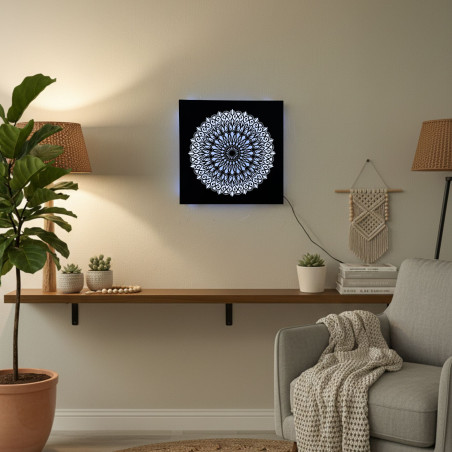 LED dřevěný obraz Mandala – podsvícená mandala
