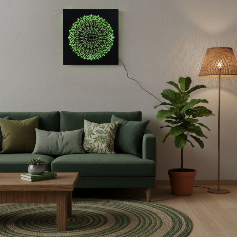 LED dřevěný obraz Mandala – podsvícená mandala