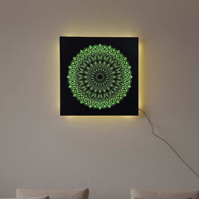 LED dřevěný obraz Mandala - podsvícená mandala...