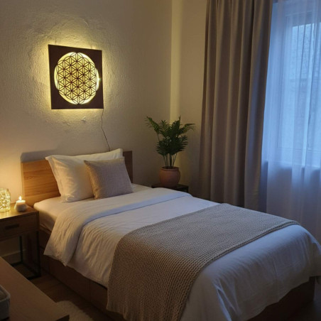 Podsvícený dřevěný obraz Květ života – LED mandala dekorace na zeď | MONEN