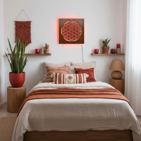 Podsvícená dřevěná mandala - dekorace do interiéru, relaxační světlo a ručně vyřezávaný ornament.