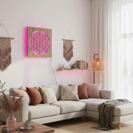 Podsvícená dřevěná mandala - dekorace do interiéru, relaxační světlo a ručně vyřezávaný ornament.