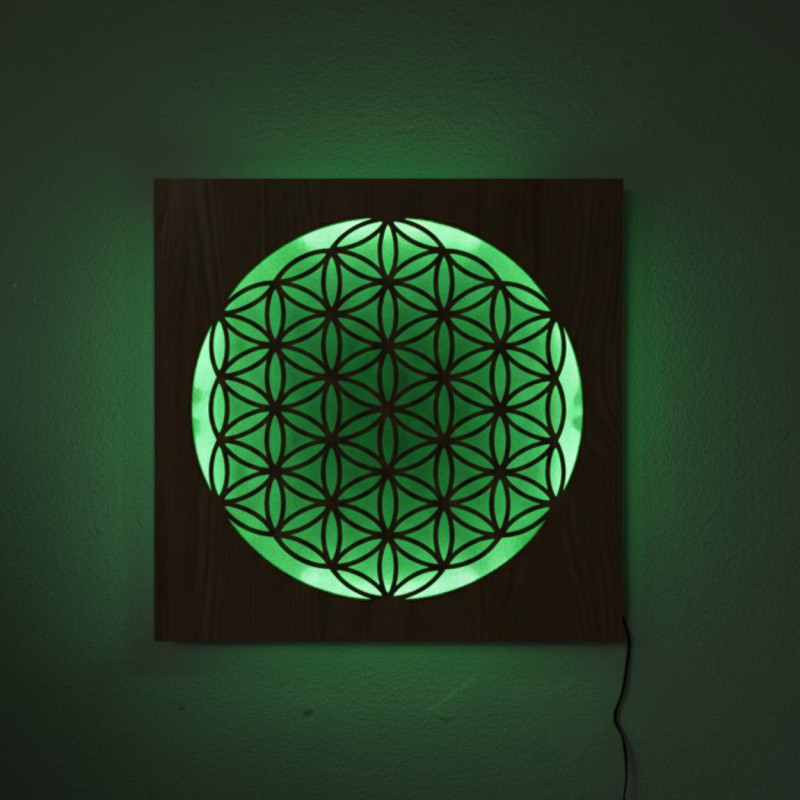 Podsvícená dřevěná mandala - dekorace do interiéru, relaxační světlo a ručně vyřezávaný ornament.