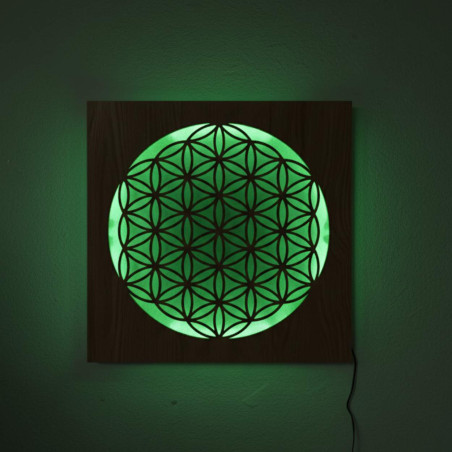 Podsvícená dřevěná mandala - dekorace do interiéru, relaxační světlo a ručně vyřezávaný ornament.