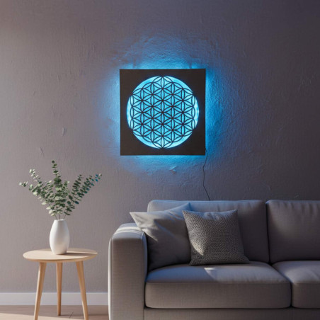 Podsvícená dřevěná mandala - dekorace do interiéru, relaxační světlo a ručně vyřezávaný ornament.