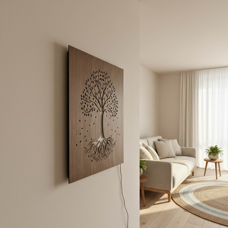 LED dřevěný obraz Strom života s barevným RGB podsvícením