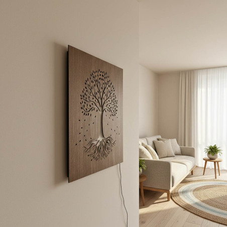 LED dřevěný obraz Strom života s barevným RGB podsvícením