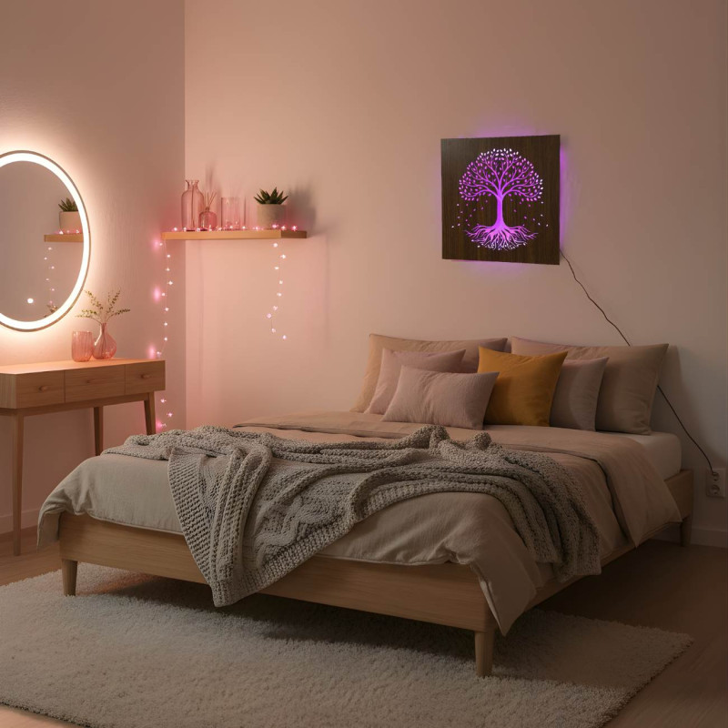Dřevěný Strom života s LED osvětlením a dálkovým ovládáním