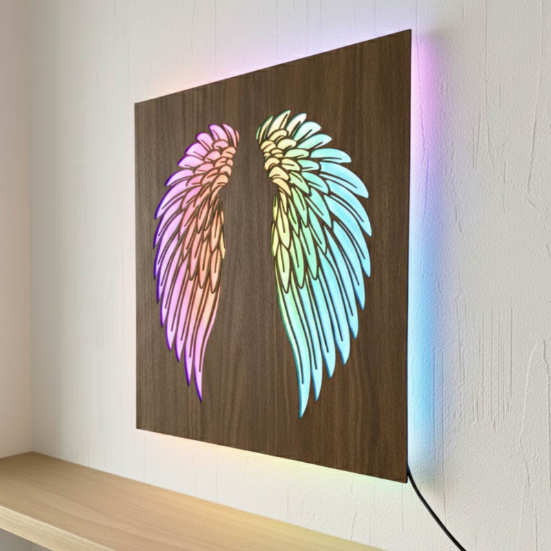 LED dřevěný obraz – mandala Květ života s moderním RGB osvětlením