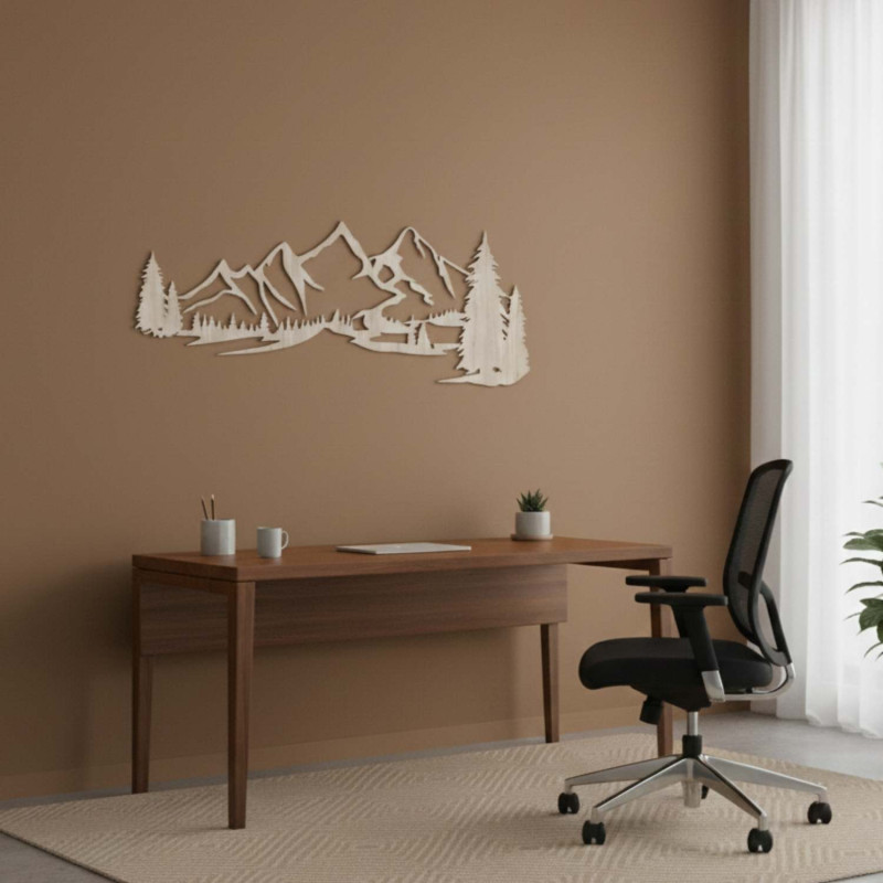 dřevěná dekorace dub sonoma, Moderní dřevěný obraz Hory a les na ozdobení obývacího pokoje