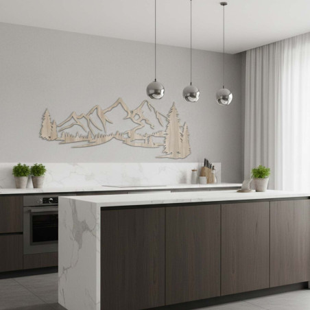 dřevěná dekorace dub sonoma, Moderní dřevěný obraz Hory a les na ozdobení obývacího pokoje