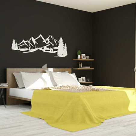 dřevěná dekorace bílá, Moderní dřevěný obraz Hory a les na ozdobení obývacího pokoje