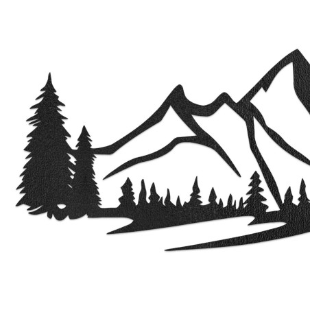 dřevěná dekorace černá, Moderní dřevěný obraz Hory a les na ozdobení obývacího pokoje