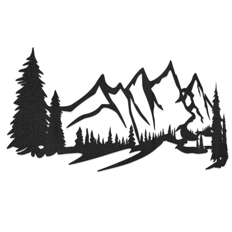 dřevěná dekorace černá, Moderní dřevěný obraz Hory a les na ozdobení obývacího pokoje
