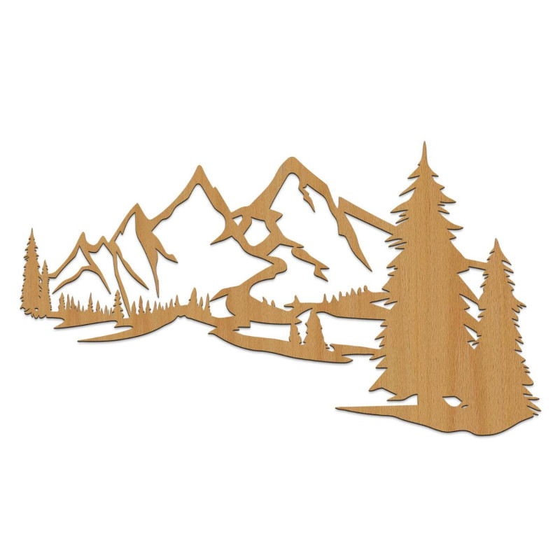 dekoraceA dub,Designový dřevěný panel na zeď s horskou krajinou a lesem