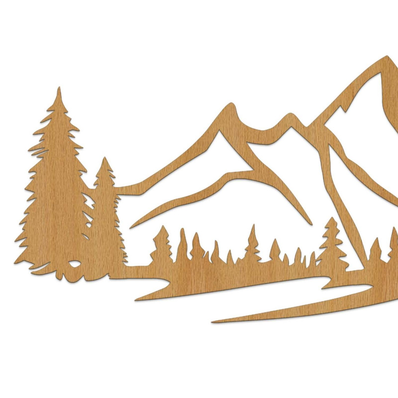 dekoraceA dub,Designový dřevěný panel na zeď s horskou krajinou a lesem