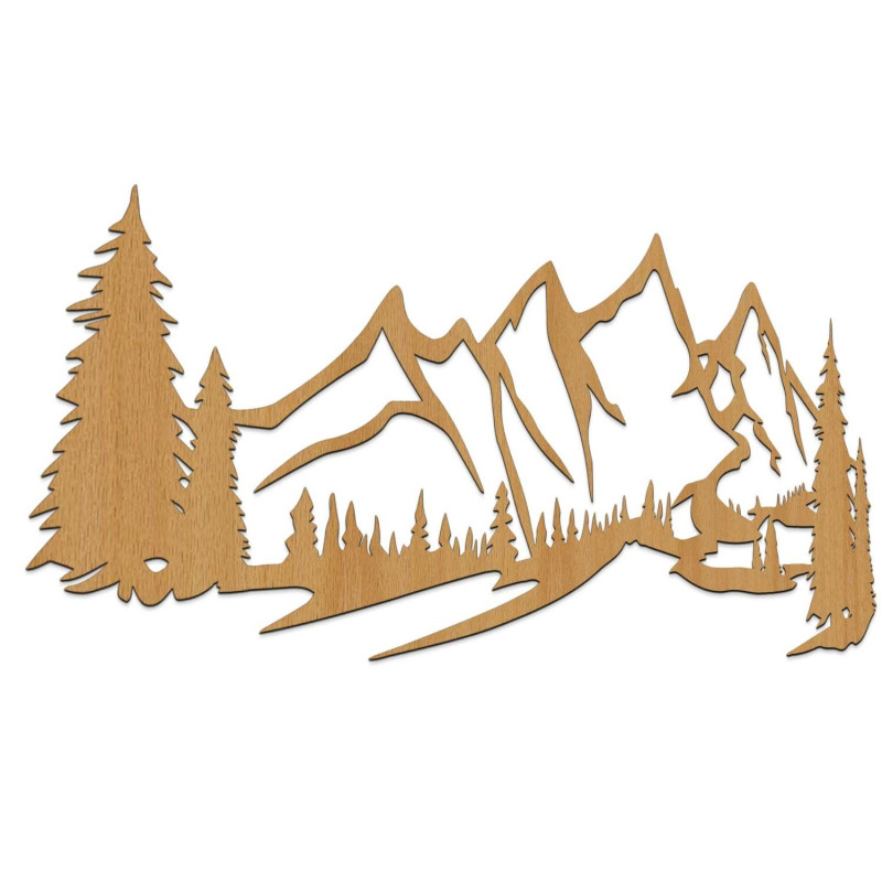 dekoraceA dub,Designový dřevěný panel na zeď s horskou krajinou a lesem
