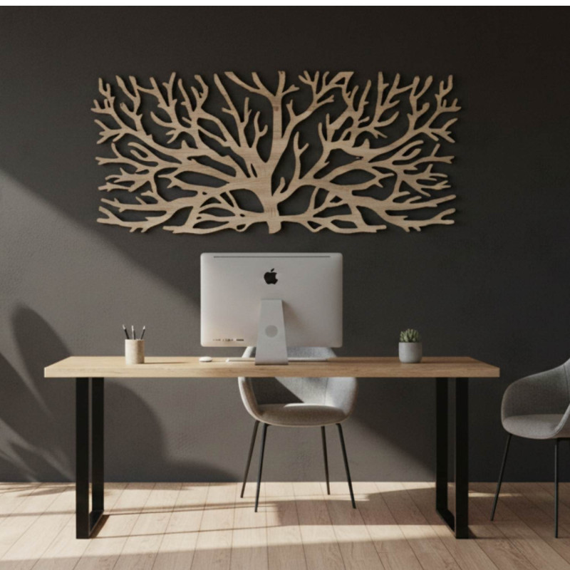 Moderní trojdílný obraz ze dřeva s motivem stromu a Květu života