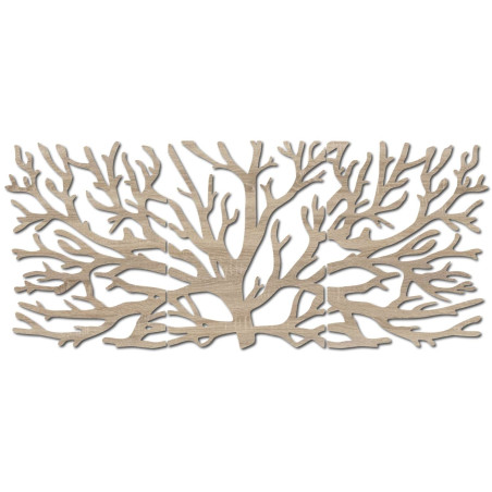 Moderní trojdílný obraz ze dřeva s motivem stromu a Květu života