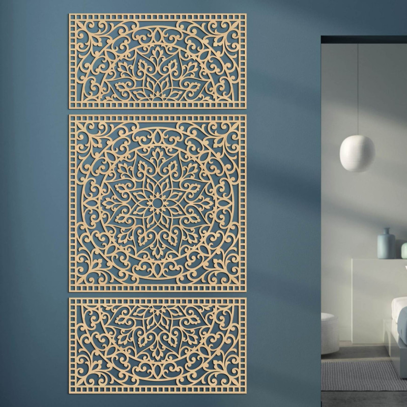 Třídílná dřevěná mandala – moderní dekorace do každého interiéru