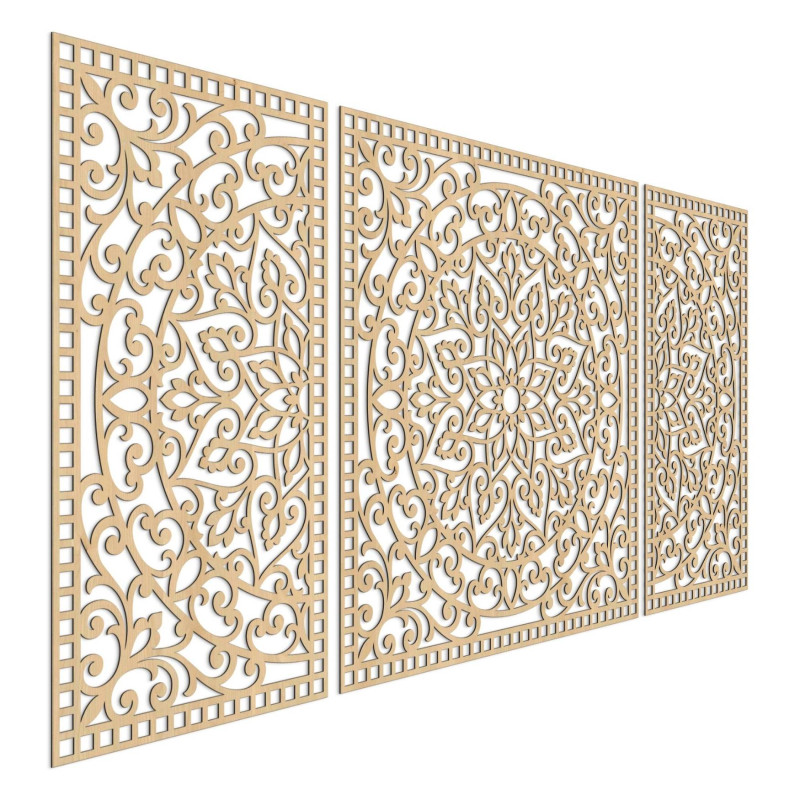 Třídílná dřevěná mandala – moderní dekorace do každého interiéru