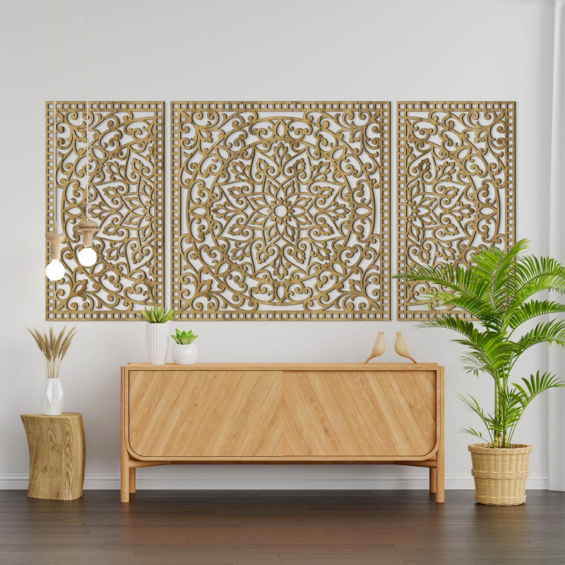 Dřevěná mandala s jemnými detaily pro rovnováhu a pozitivní energii