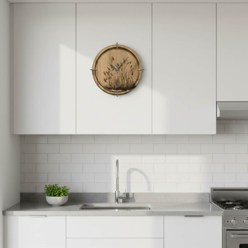 Kulaté hodiny ze dřeva s přírodním vzorem