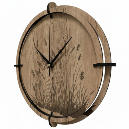 Dřevěné hodiny s motivem trávy | Dub halifax