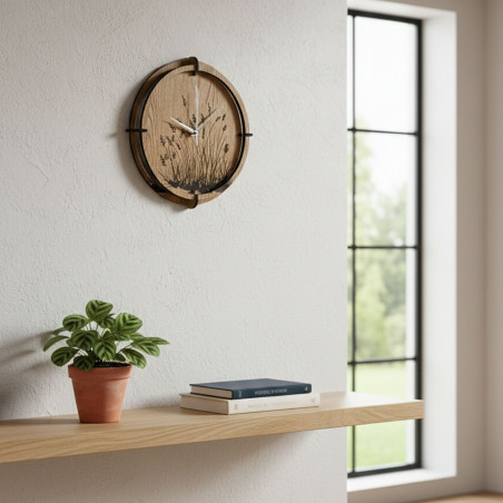 Dřevěné hodiny na zeď luční tráva Dub