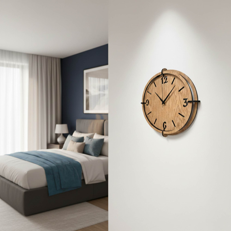 Stylové hodiny Dub – minimalistický design a kontrastní černé detaily