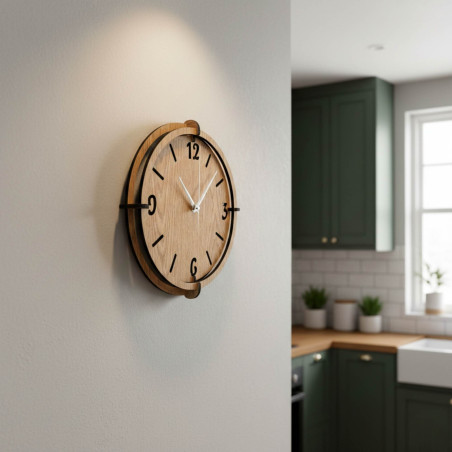 Stylové hodiny Dub – minimalistický design a kontrastní černé detaily