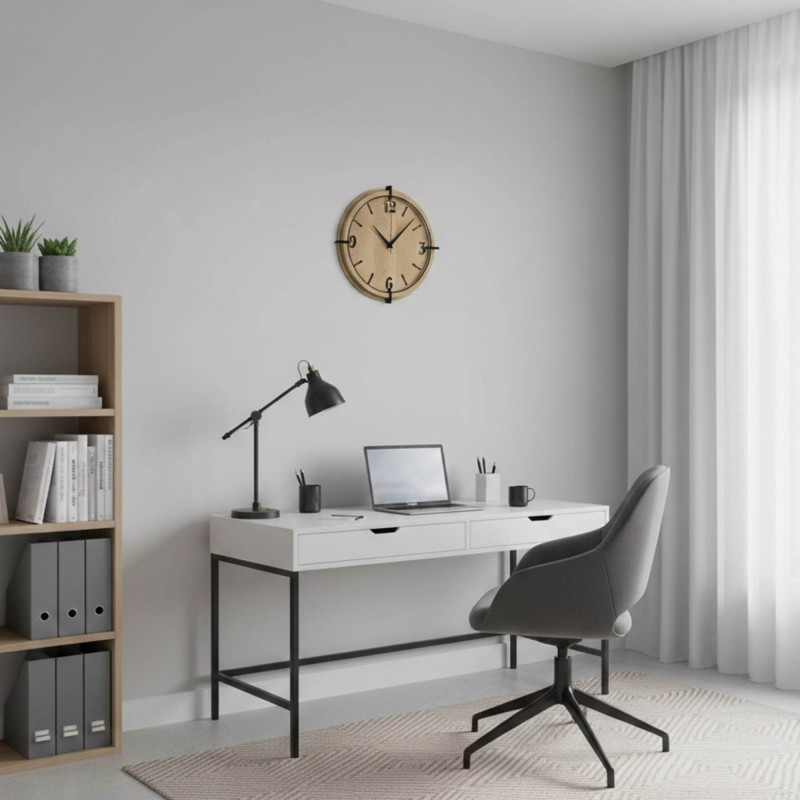 Elegantní nástěnné hodiny s 3D čísly, přírodní kresbou dřeva a moderním vzhledem.