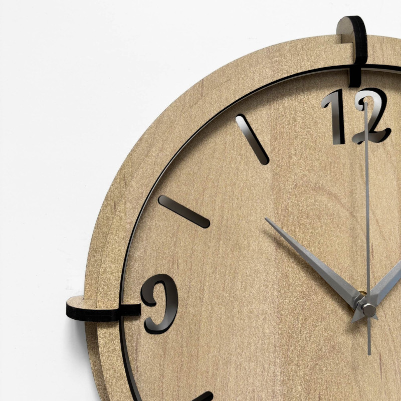 Designové hodiny z HDF desky s vrstveným ciferníkem a minimalistickým stylem do obývacího pokoje.