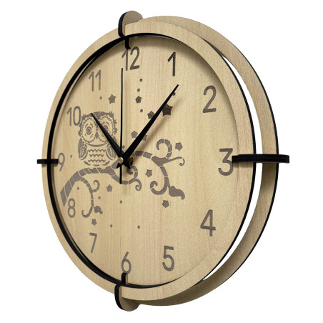 Javorové hodiny sova pro děti - tiché, hravé a ideální do dětského pokoje.