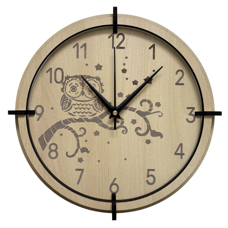 Javorové hodiny sova pro děti - tiché, hravé a ideální do dětského pokoje.