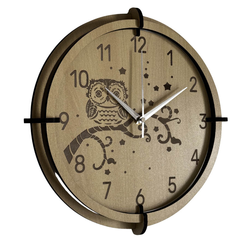 Javorové hodiny sova pro děti - tiché, hravé a ideální do dětského pokoje.