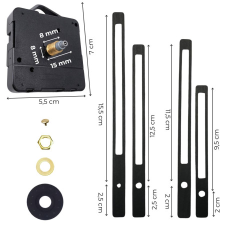 Větší a menší černé ručičky na hodiny pro DIY hodiny a dekorace.