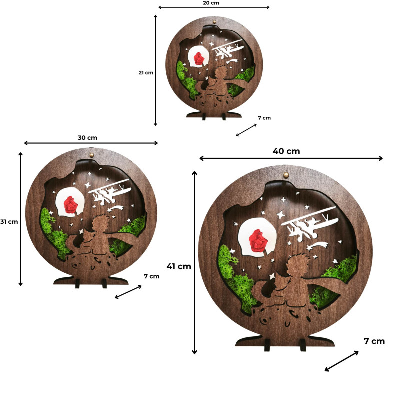 LED dekorace Malý princ s letadlem | Ořech Wenge