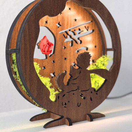 LED dekorace Malý princ s letadlem | Ořech Wenge