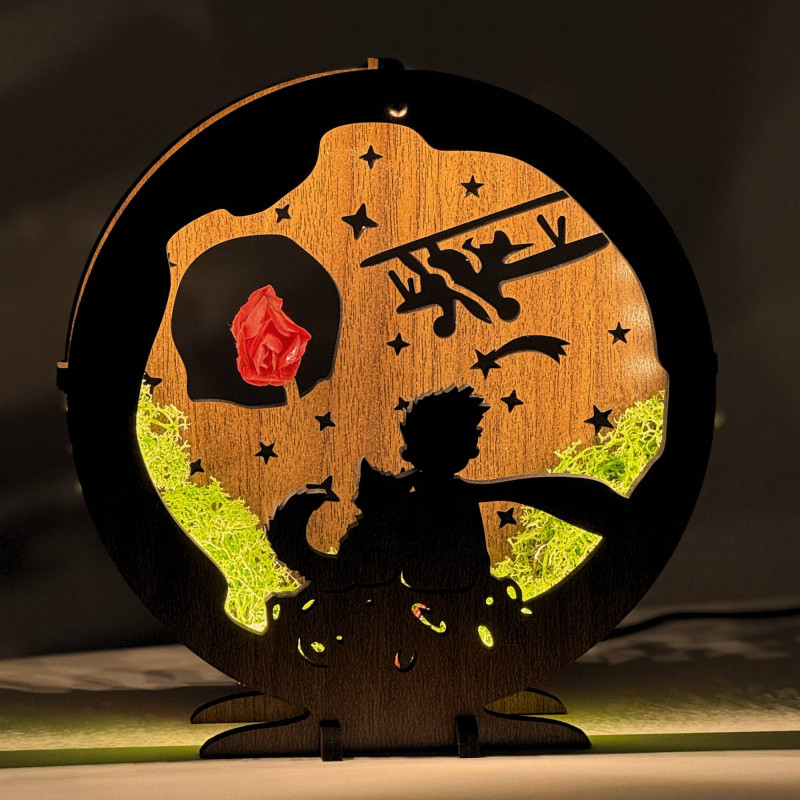 LED dekorace Malý princ s letadlem | Ořech Wenge