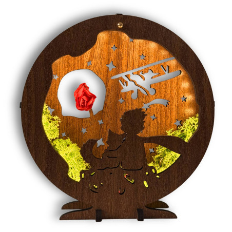 LED dekorace Malý princ s letadlem | Ořech Wenge