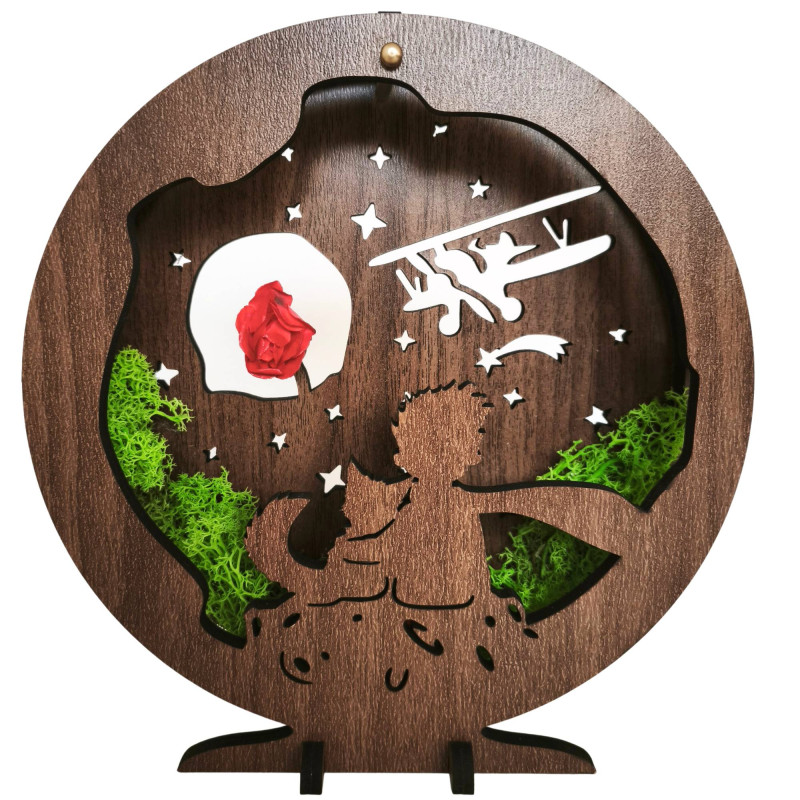 LED dekorace Malý princ s letadlem | Ořech Wenge