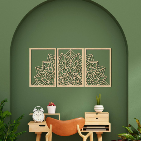 Moderní černá mandala a dřevěné hodiny: Stylová harmonie pro váš domov.