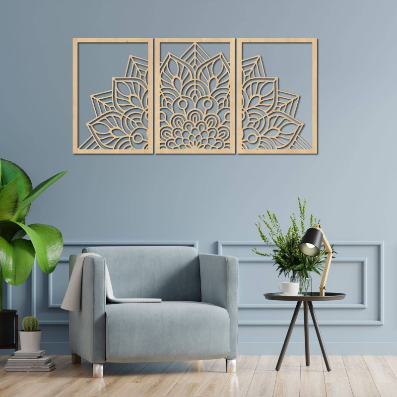 Moderní černá mandala a dřevěné hodiny: Stylová harmonie pro váš domov.