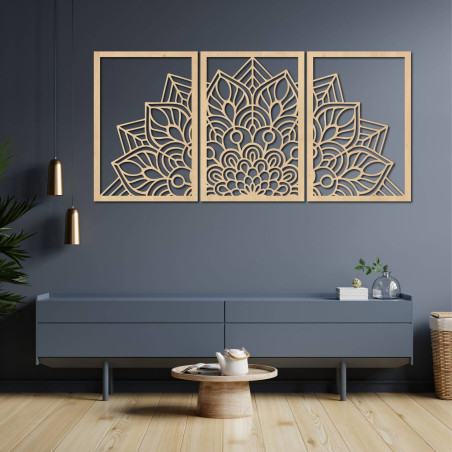 Moderní černá mandala a dřevěné hodiny: Stylová harmonie pro váš domov.